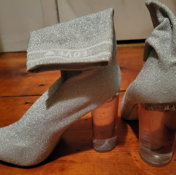 Aldo Silver Lovelyy Fabric Pull On Clear Heel Boot - Picture 7 of 10